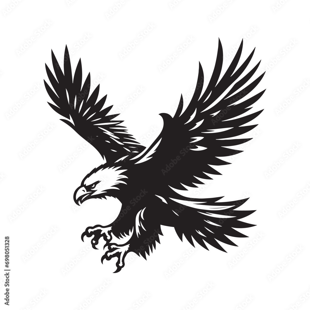 Obraz premium Airborne Elegance: A Timeless Flying Eagle Silhouette, Capturing the Effortless Elegance of Birds in Flight. 