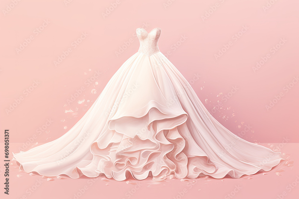 Elegant Wedding Dress Illustrated On A Delicate Pink Backdrop Elegant Wedding Dress Illustrated On A Delicate Pink Backdrop