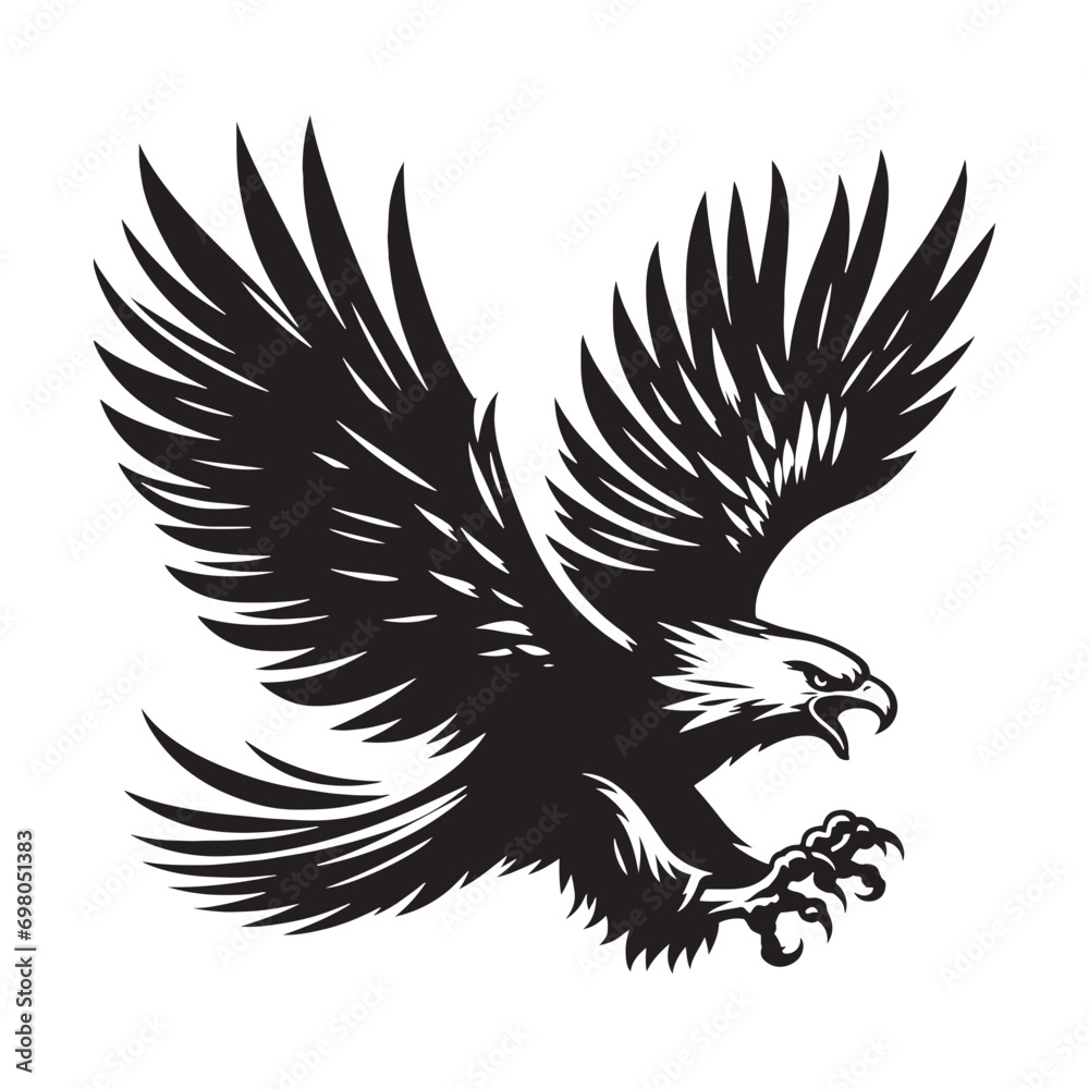 Obraz premium Celestial Flight: The Flying Eagle Silhouette, A Breathtaking Image of Birds Navigating the Celestial Expanse with Poise. 