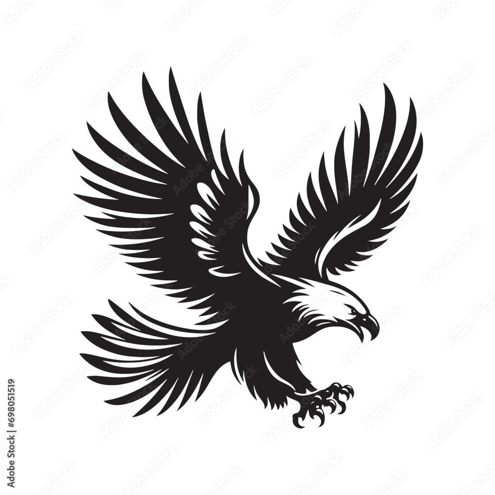 Fototapeta premium Air Majesty: The Flying Eagle Silhouette, an Emblem of Aerial Dominance and Majestic Presence in the Skies.