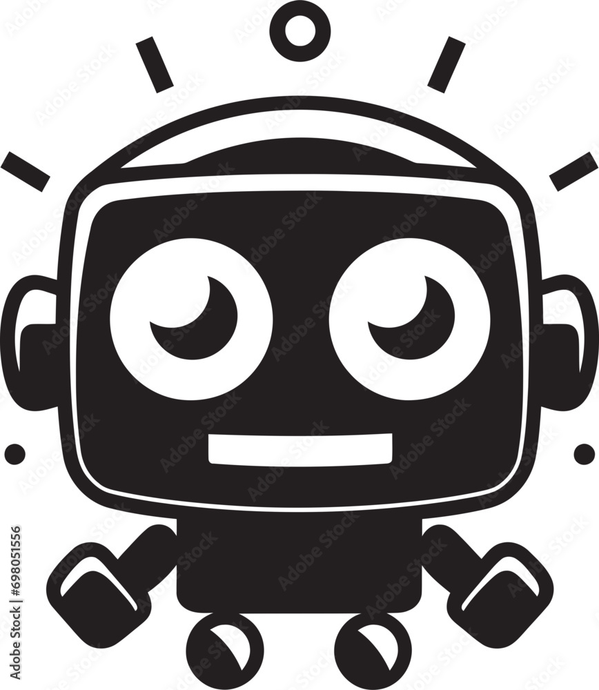 Whimsical Tech Buddy Cute Black AI Vector Symbol Mini Marvel Conversations Small Robot Logo Glyph Whimsical Tech Buddy Cute Black AI Vector Symbol Mini Marvel Conversations Small Robot Logo Glyph