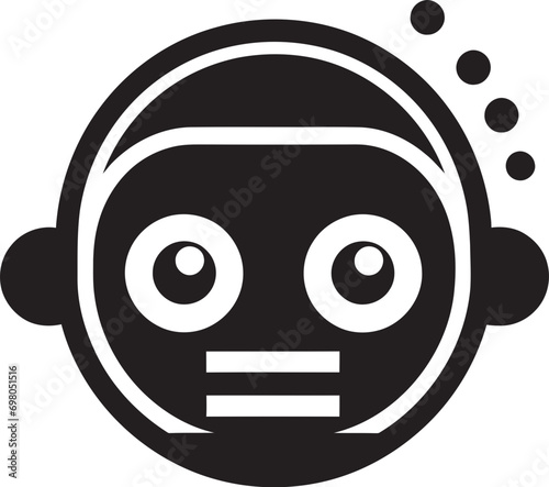 Quirky Mechanical Pal Cute Black Bot Logo Glyph Diminutive Futurism Small Bot Vector Symbol