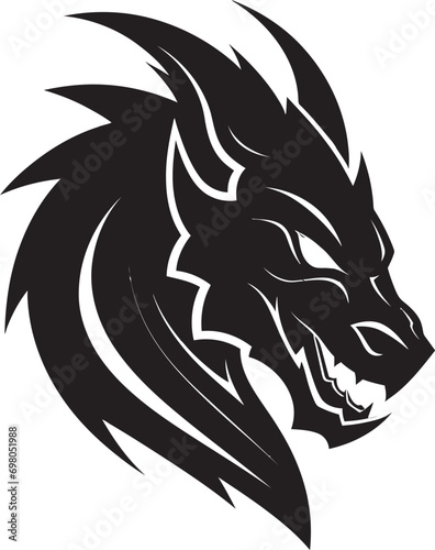 Sinister Scaled Majesty Black Dragon Logo Fabled Creature Black Vector Dragon © BABBAN