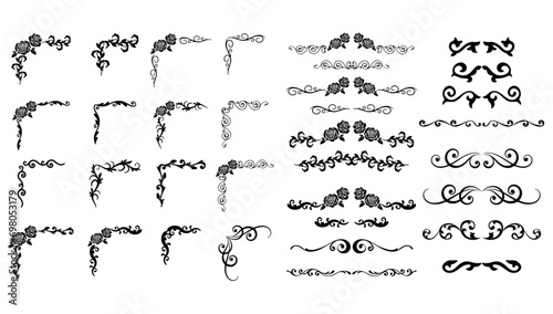 Decorative vintage frames vintage frames and scroll elements. Classic calligraphy swirls, swashes, dividers, . Good for greeting cards, wedding invitations, restaurant menu, royal certificates. 