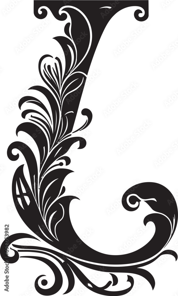 Fototapeta premium Luminous Aura Glowing Letter L Decor Vector Lavish Flourish Extravagant Font L Vector