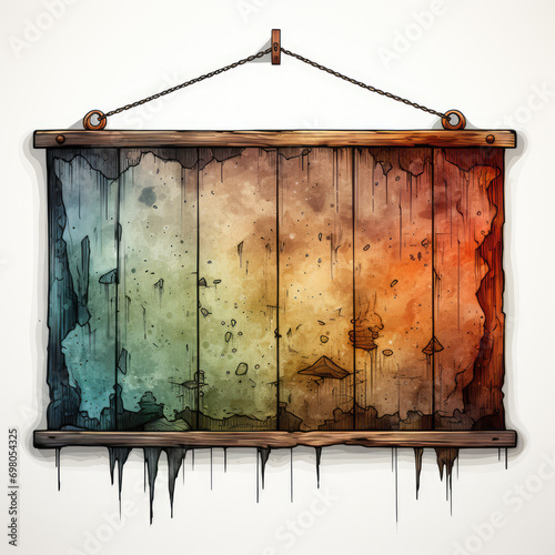 watercolor Hanging Wooden Sign Sublimation clipar, Generative Ai photo