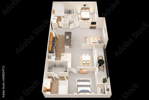 1bhk 2bhk 3bhk with parking  3D floor plan 3d modelling render concept . photo