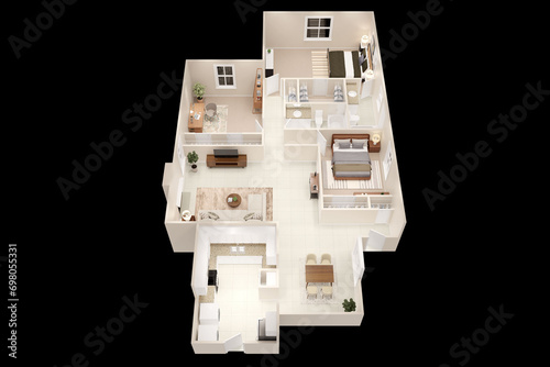 1bhk 2bhk 3bhk with parking  3D floor plan 3d modelling render concept . photo