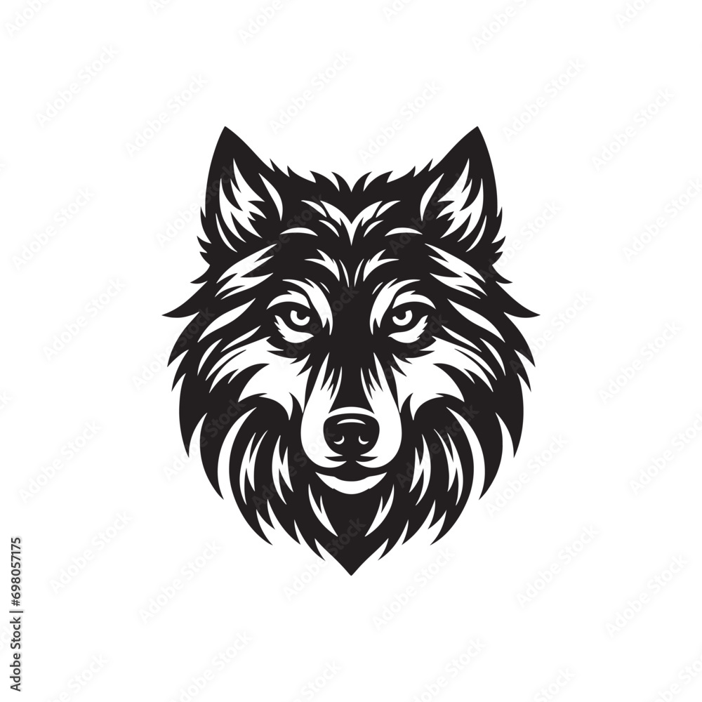 Animal Face Silhouettes: A Gallery of Diverse and Expressive Wildlife Portraits - Black vector wolf face Silhouette
