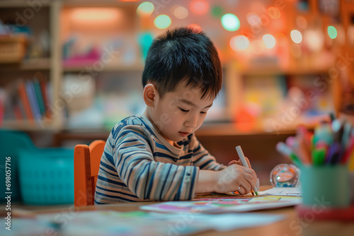 child colouring on a book