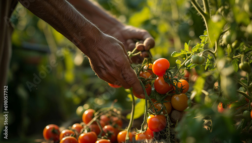 Hand picking tomatoes