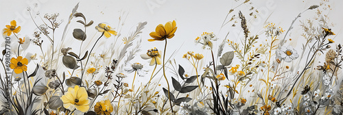 grass and flowers waterpainting illustration