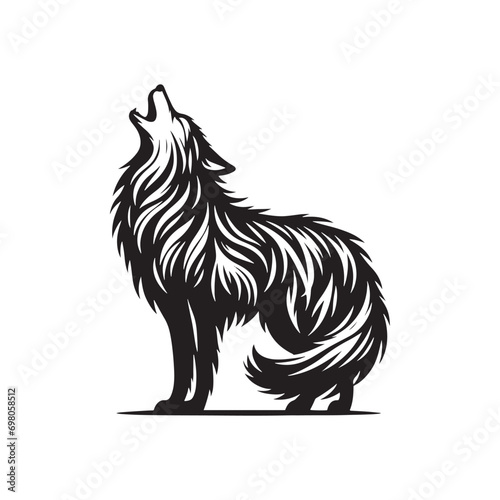 Lone Wolf Silhouette: Shadowy Serenade under the Celestial Canopy - Midnight's Anthem - Black vector wolf howling Silhouette
