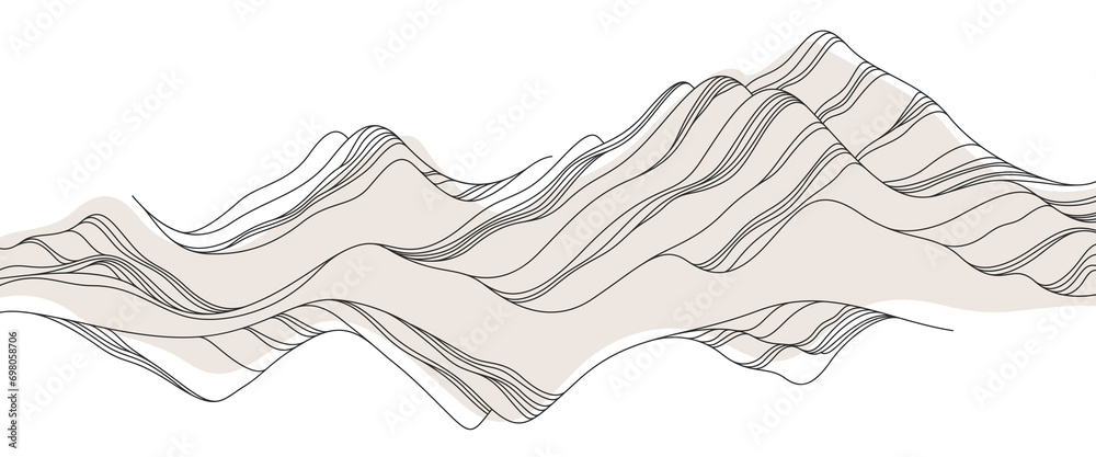 Abstract art background in oriental style, vector landscape with smooth lines wavy shapes, minimal simplistic design. Abstract art background in oriental style, vector landscape with smooth lines wavy shapes, minimal simplistic design.
