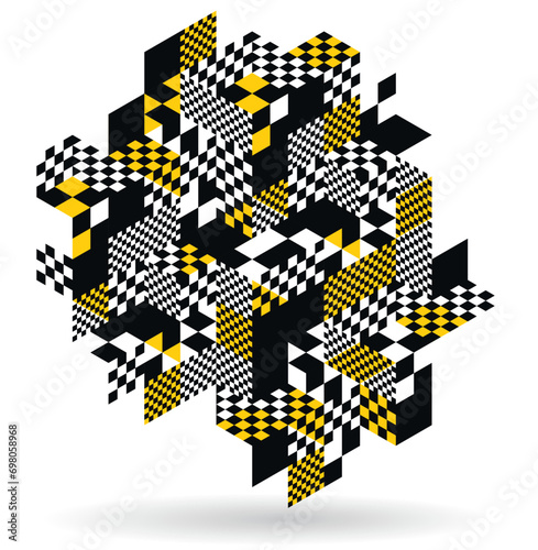 Isometric 3D cubes vector abstract geometric background, yellow abstraction art architecture city buildings theme, cubic shapes and forms composition lowpoly style.