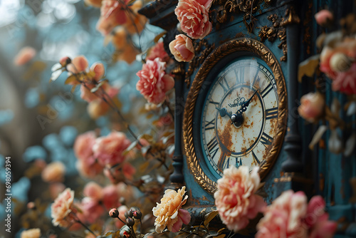 Clock on the wall with flowers