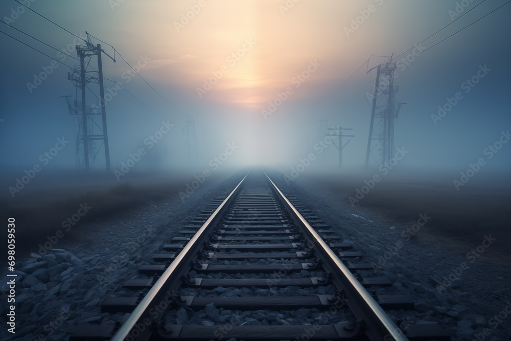 Rail track of misty atmosphere