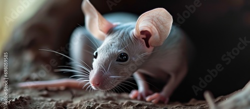 Hairless pinkie rat pup with selective focus due to low aperture.