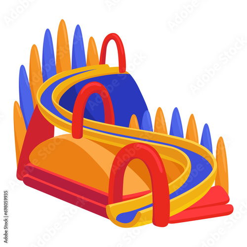 Inflatable bouncy slide icon. Bright and fun playground for childhood activity in the park. Summer amusement activity space. Equipment for kids, vector illustration