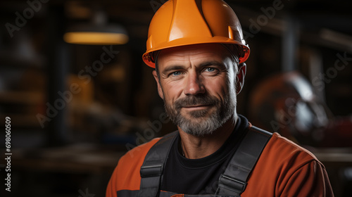 Portrait of a man builder in a helmet on the construction site, concept of civil engineering
