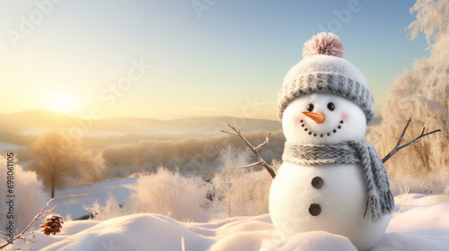 snowman in the snow HD 8K wallpaper Stock Photographic Image © AA
