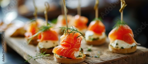 Yummy salmon and cheese canapes.