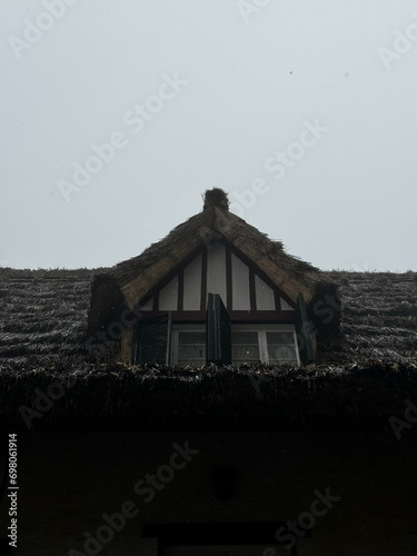 A Traditional Thatched Roof House with a Window