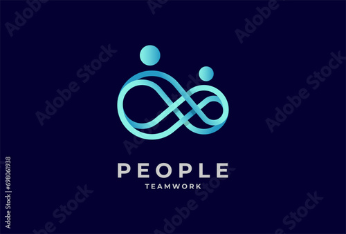 People logo design, human with infinity icon combination, people Logo design template, vector illustration photo