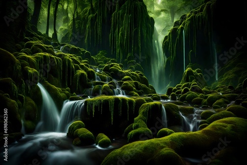 waterfall in the forest with moss