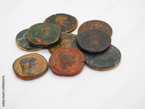 Sestertii, currency of the Roman Empire on a white background. photo