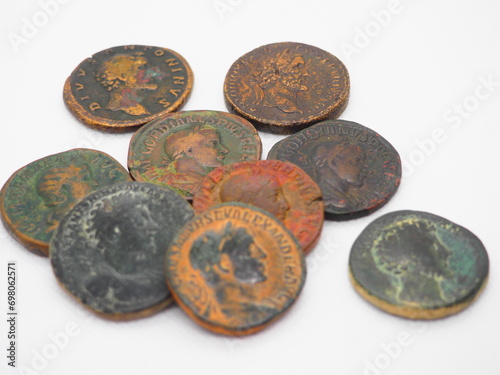 Sestertii, currency of the Roman Empire on a white background. photo