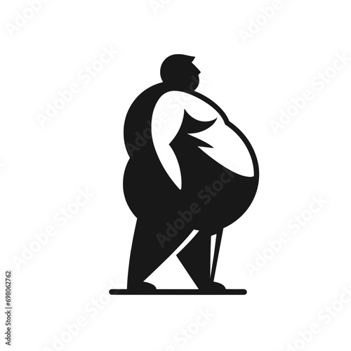 Black and white logotype of a fat man