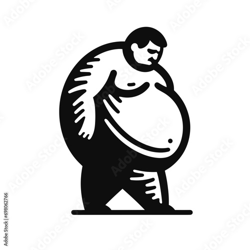 Black and white logotype of a fat man