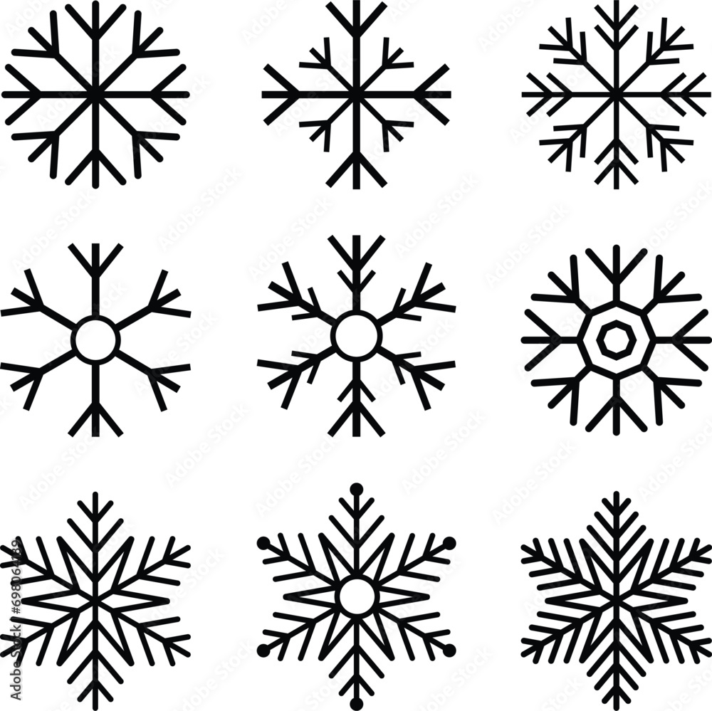 Snow Icon. Set of winter icon isolated on white background Editable Icons of Snow and Ice. Quality icon set of Snowfall. Ice icon.