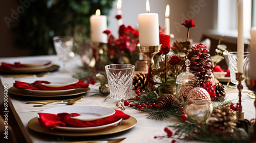 Christmas table decor, holiday tablescape and dinner table setting, formal event decoration for New Year, family celebration, English country and home styling