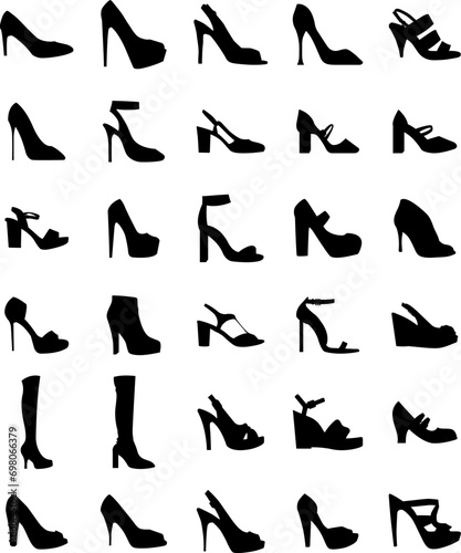 Set collections black high heels silhouette icon. women shoes logo design vector illustration