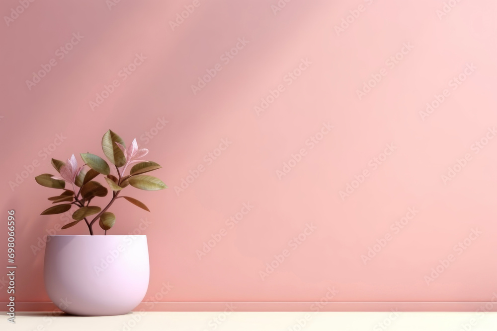  Wall and vase with a flower in a minimalist style in the sun's rays
