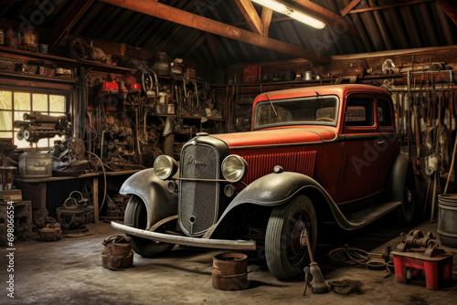 Vintage red car in Garage