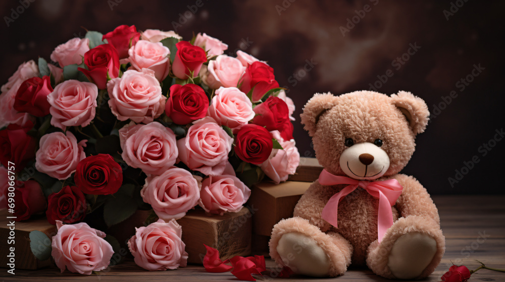 Teddy bear with roses