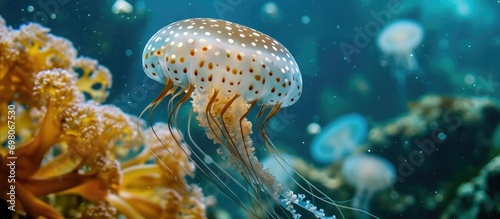 The white-spotted jellyfish, commonly called the Australian spotted jellyfish.