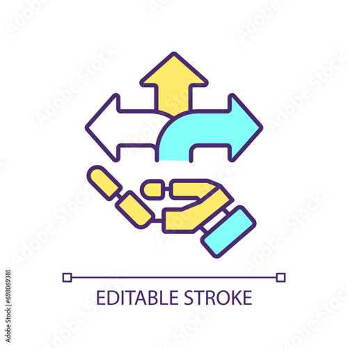 2D simple editable cognitive systems icon representing cognitive computing, isolated vector, thin line illustration.