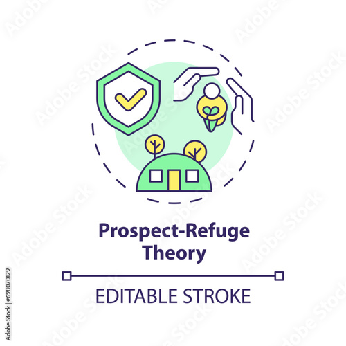 2D editable multicolor prospect refuge theory icon, simple isolated vector, thin line illustration representing environmental psychology.