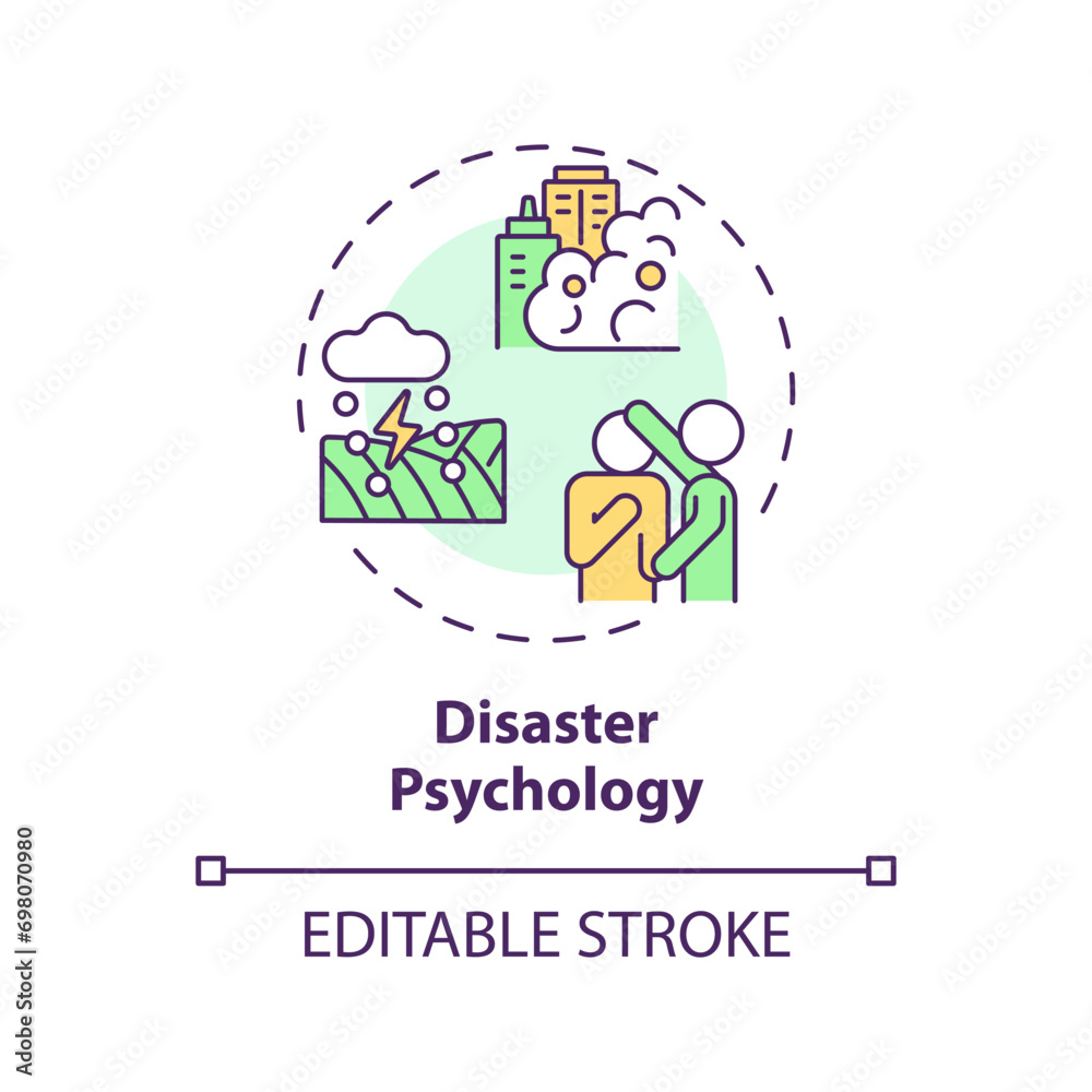 Fototapeta premium 2D editable multicolor disaster psychology icon, simple isolated vector, thin line illustration representing environmental psychology.