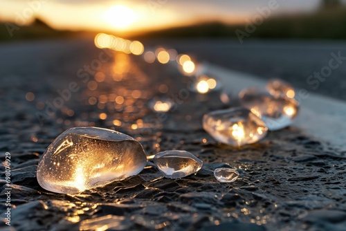 Transparent pebbles in the sun