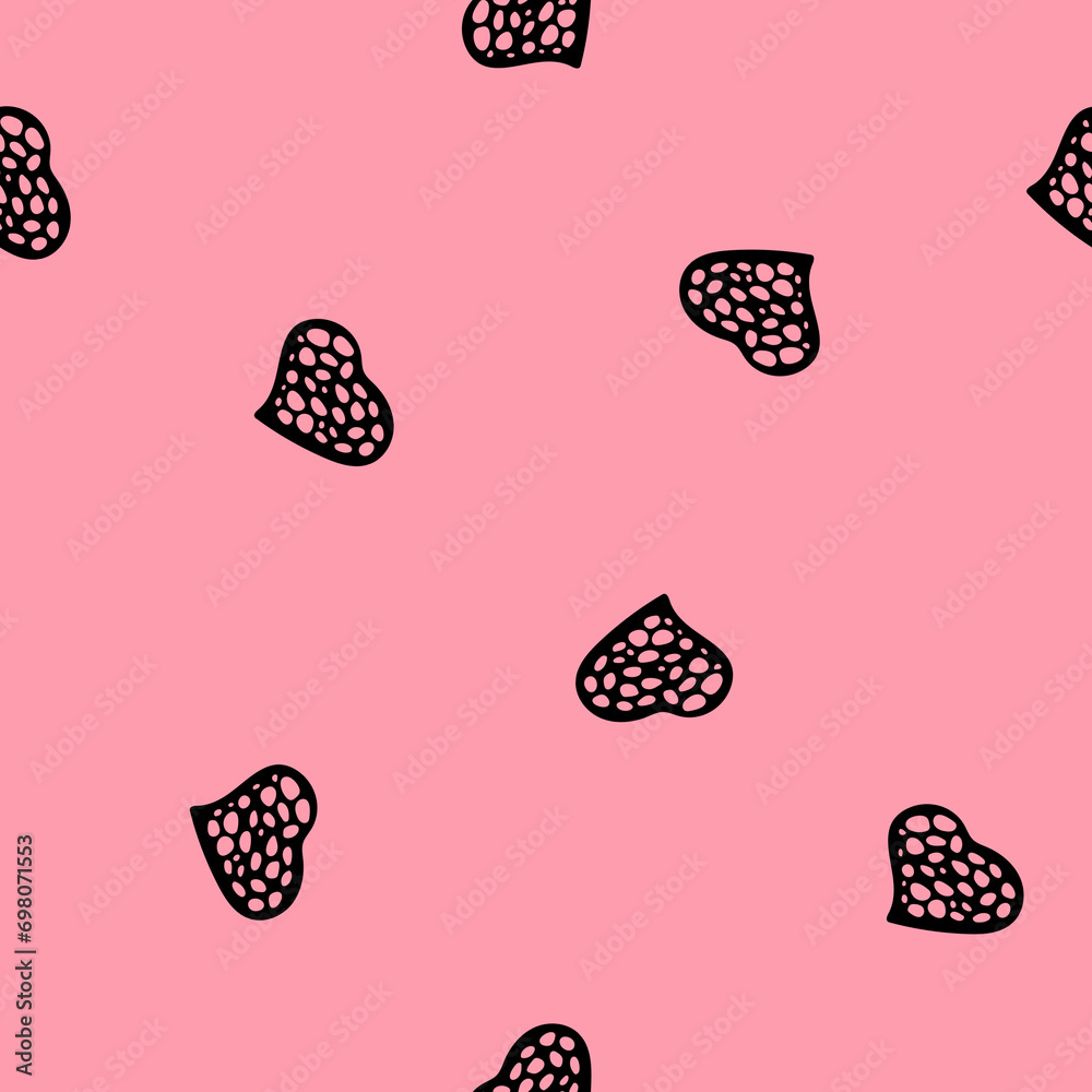 Hand Drawn Seamless Patterns with Hearts in Doodle Style. Hand Drawn Seamless Patterns with Hearts in Doodle Style.