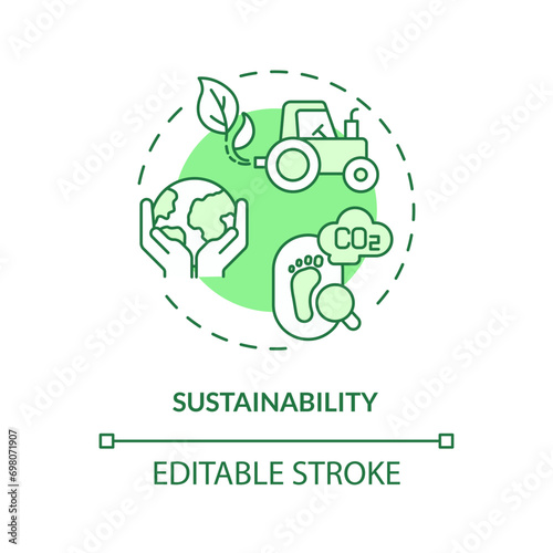 2D editable green sustainability icon, monochromatic isolated vector, thin line illustration representing agricultural clusters.