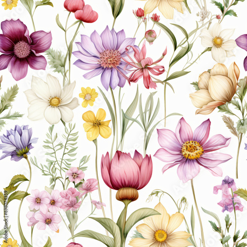 Seamless pattern of Asian flowers  watercolor  Wrapping paper pattern