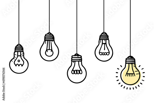 doodle of light bulb illustration, idea symbol on white background.
