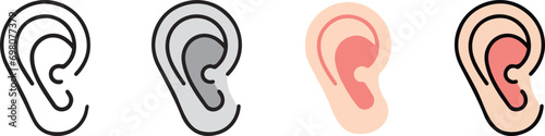human anatomy. Ear icon with 4 different styles.