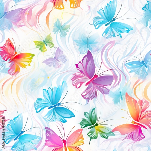 Seamless background of beautiful abstract tropical butterflies